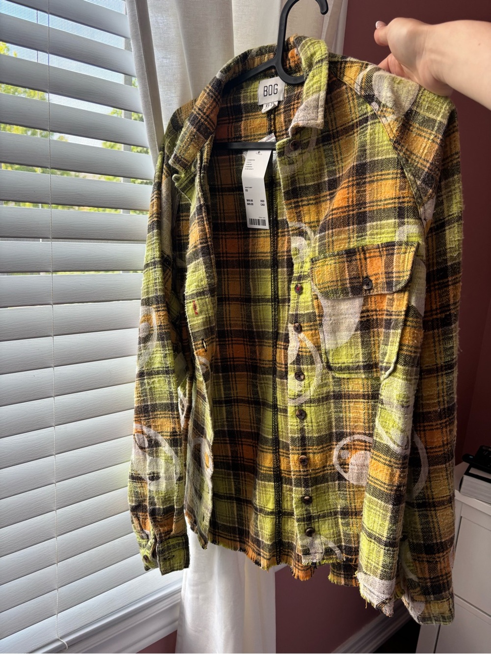 BDG Plaid Button-Up Shirt Jacket in Olive Green and Mustard